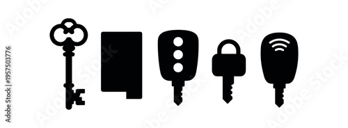 Key, keycard, car key, lock symbol flat vector icon