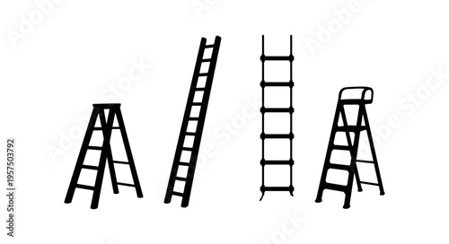 Ladder multiple styles silhouette, outline flat vector icon