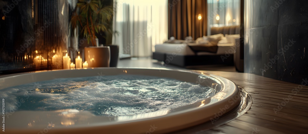 Fototapeta premium jacuzzi or round bathtub in room
