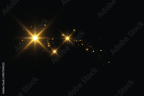 Dynamic wave of golden glitter and sparkling stardust with luminous particles and soft glow, designed for festive overlays, banners, and elegant celebration visuals on transparent background