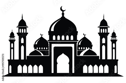 mosque logo silhouette line art vector illustration