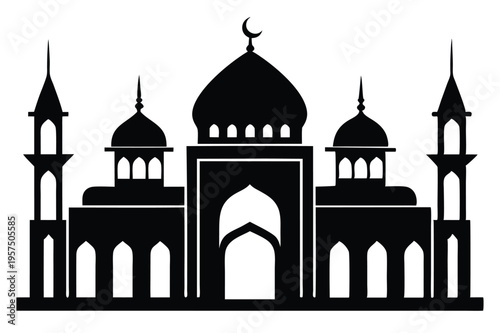 mosque logo silhouette line art vector illustration