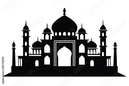 mosque logo silhouette line art vector illustration