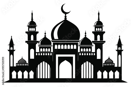 mosque logo silhouette line art vector illustration