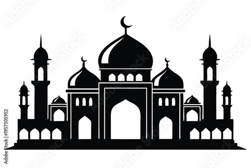 mosque logo silhouette line art vector illustration