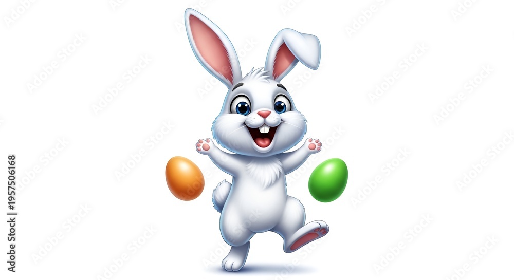 Fototapeta premium Happy jumping cartoon bunny isolated on transparent background. World smile day. PNG