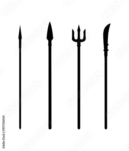 Polearms and spearheads, melee weapon symbol flat vector icon