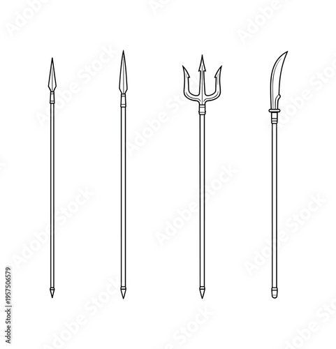 Spear and polearms, melee weapon symbol flat vector illustration