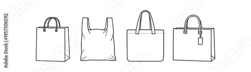 Shopping bag outlines, retail symbol flat vector icon