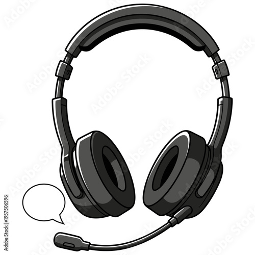 Black over the ear wired headset with microphone and speech bubble