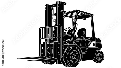 Industrial forklift with elevated platform and operator seat in a warehouse setting for material handling tasks