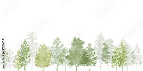 Architectural Drawings of Minimal CAD Tree Line Art, Side View Wetland Forest Section, Outline Elements in Separate Objects, Landscape Design Vector Illustration Set for Planning and Drafting
