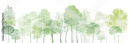 Architectural Drawings of Minimal CAD Tree Line Art, Side View Wetland Forest Section, Outline Elements in Separate Objects, Landscape Design Vector Illustration Set for Planning and Drafting