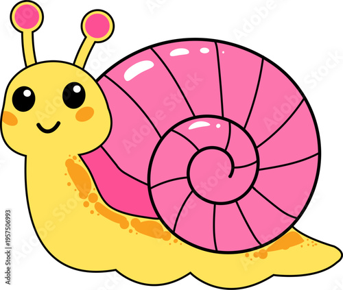 Smiling cute snail in a kawaii style
