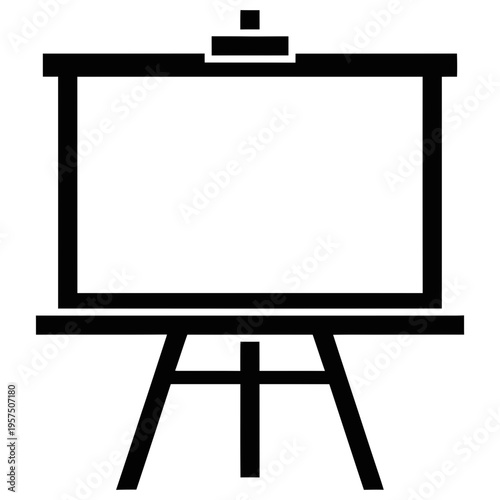 Simple black and white illustration of a blank presentation board on an easel stand