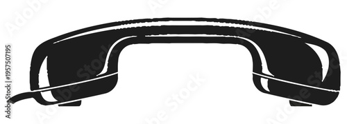 Black telephone handset with cord on white background