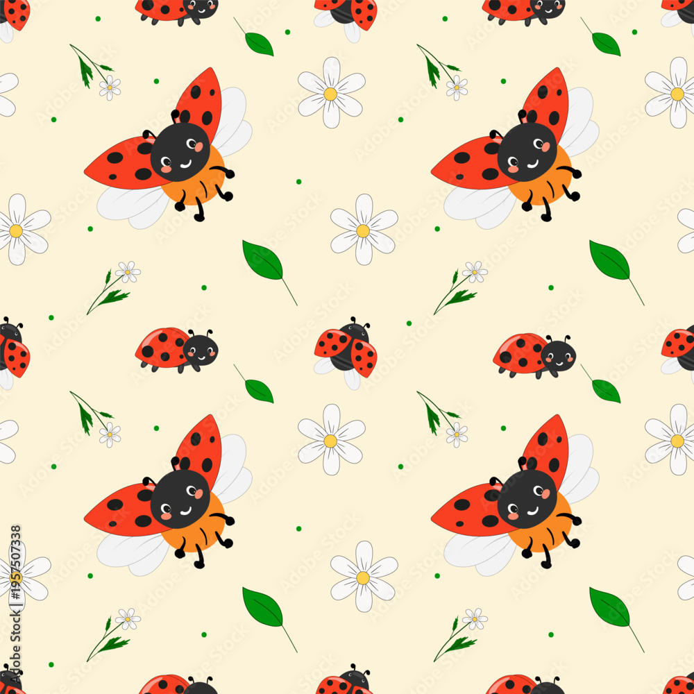 Fototapeta premium Seamless Ladybug Pattern, For Baby Textiles , Packaging