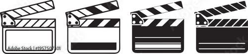 Four black and white movie clapper boards icons