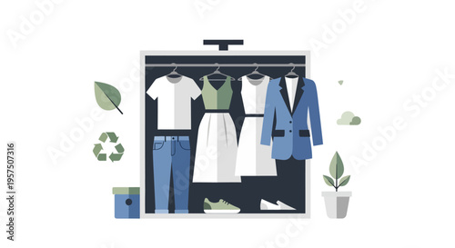 Sustainable Fashion Wardrobe: Eco-Friendly Clothing & Minimalist Style Illustration