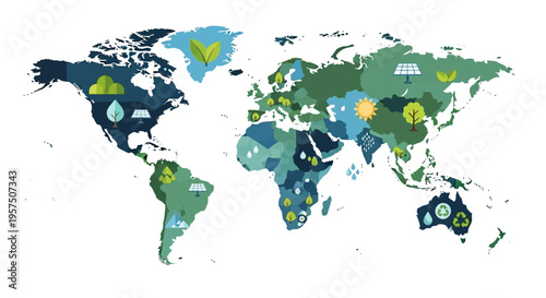 Global Sustainability Map: Renewable Energy, Natural Resources & Environmental Protection Infographic