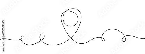 Map pin symbol drawn with a single continuous, flowing line vector illustration