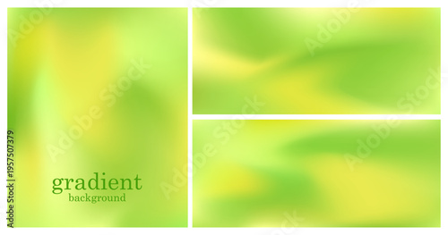 Set of vibrant mesh gradient of a smooth blend of lime green and bright lemon yellow