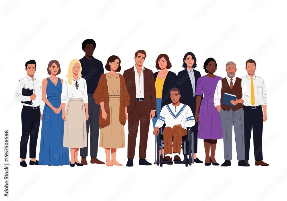 Fototapeta premium Diverse group of people standing together in a line