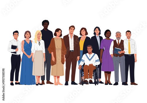 Photos Diverse group of people standing together in a line