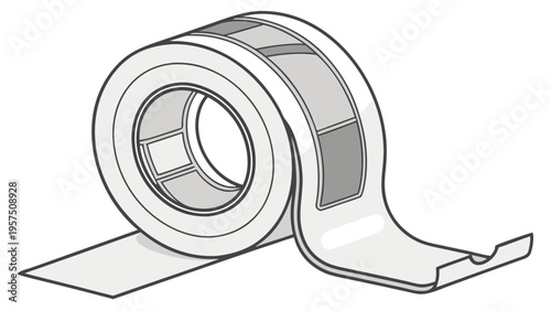 Roll of adhesive tape with blank labels on a white background, simple illustration