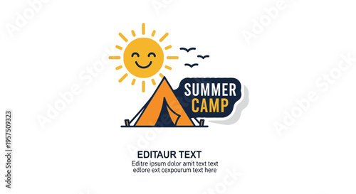 Summer camp vector icon with tent and sun
