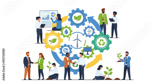 Sustainable Business Collaboration & ESG Strategy: Green Energy, Environmental Protection, and Corporate Responsibility Vector