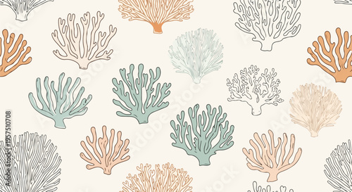 colorful coral reef pattern on cream background