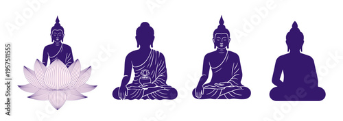 Buddha Silhouette illustration, element. Buddha Purnima, Vesak Day concept design with Buddha siting in lotus illustration, abstract background, banner, poster and flyer