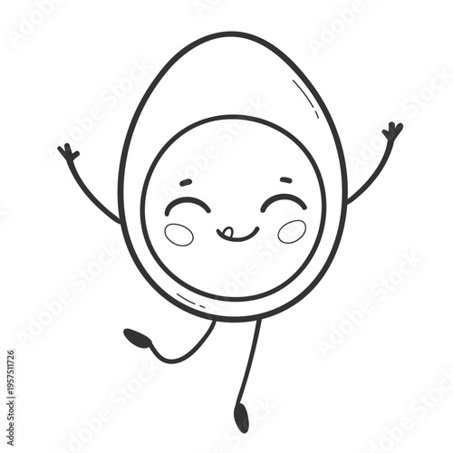 Vector line art illustration of cute egg breakfast character. Outline food isolated object with smiling face.