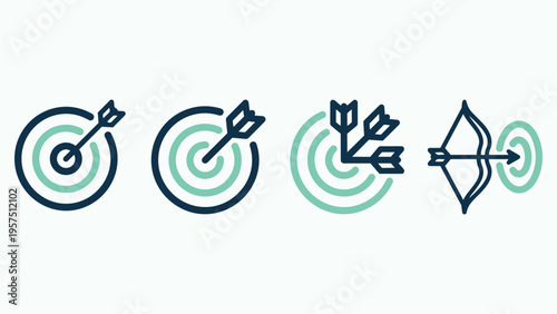 Set of target and arrow icons representing goal achievement, accuracy, and business strategy.