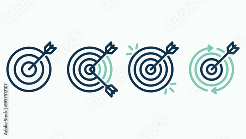 Business Goal and Success Target Icons with Arrows and Strategy Symbols