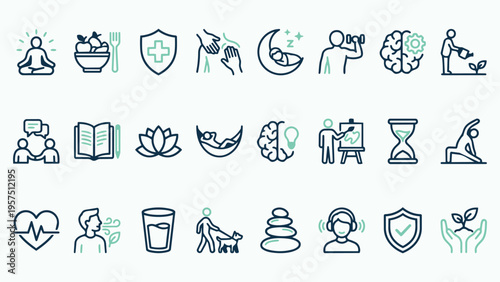 Mental Health and Self Care Icon Collection for Wellbeing, Mindfulness, and Personal Growth