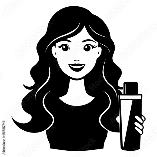 Silhouette vector art of a smiling woman standing with cosmetics in her hands