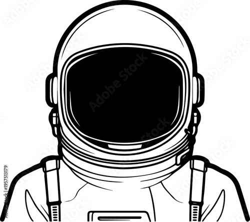 Hand Drawn Male Astronaut Black and White Avatar Illustration in Minimal Line Art Style Design