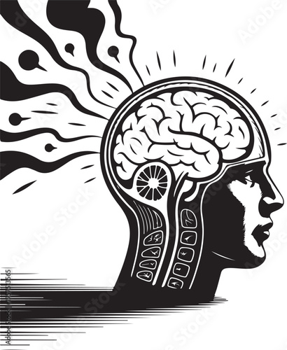 A human head silhouette with a brain vector illustration symbolizing a creative mind and thinking concept for intelligence and business ideas