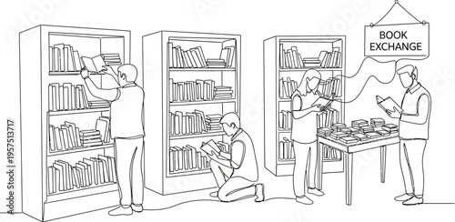book exchange, people in library