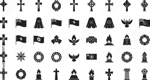 Collection of religious and memorial icons and symbols