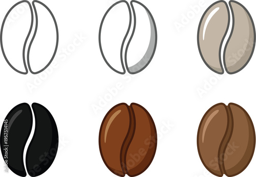 Coffee beans in different stages of roasting process shown
