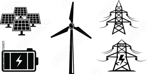 Renewable energy and power transmission icons