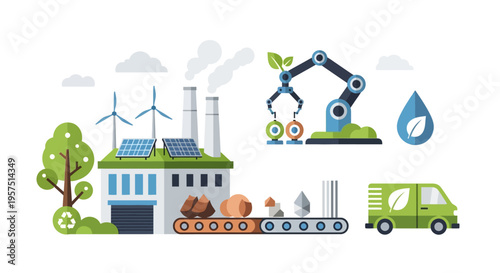 Green Industry & Sustainable Manufacturing: Renewable Energy, Recycling & Eco-Logistics Concept
