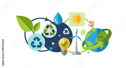 Environmental Sustainability & Green Energy Concept: Eco-Friendly Icons Collection for a Healthy Planet