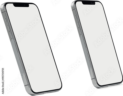 Modern smartphone mockup set with blank screen isolated on light background, realistic mobile device template for app presentation and UI design showcase