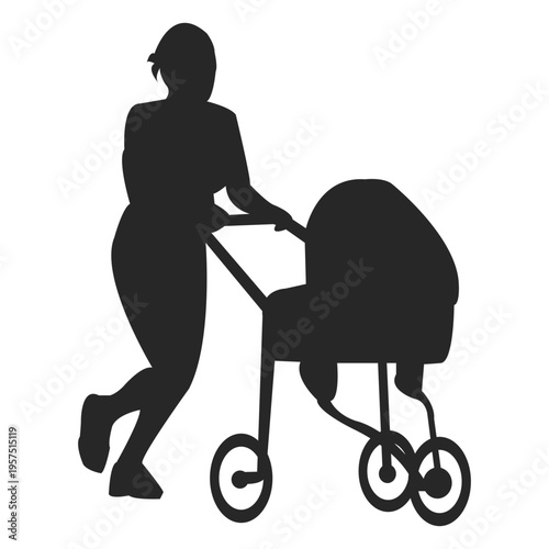 Mother pushing baby carriage