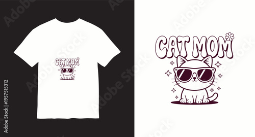 Cool cat mom t-shirt design with sunglasses and sparkling stars