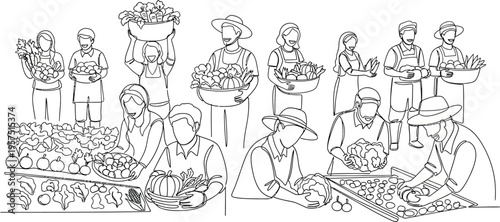 Farmers harvesting fresh produce in a field